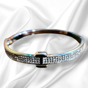 18K White Gold Filled CZ Hinged Bangle